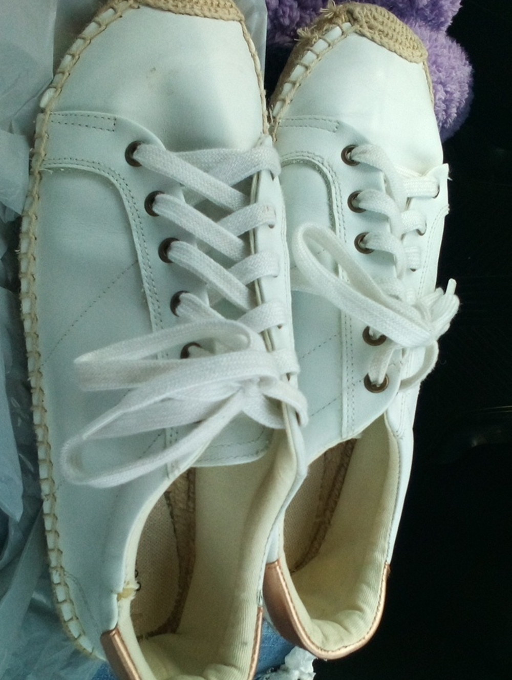 Soludos White Lace-Up Espadrille Sneakers with Tan Trim
